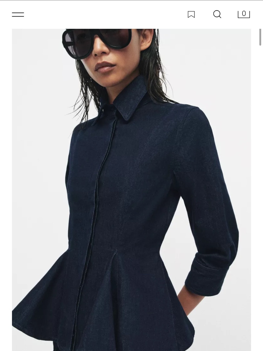 Zara Navy Button-Down Peplum Shirt